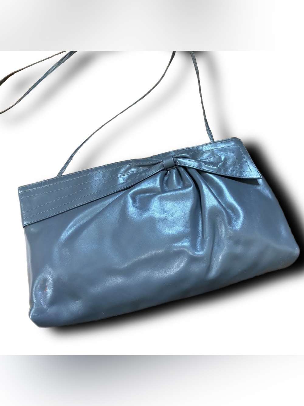Vintage 70s Morris Moscowitz Grey Leather Shoulder Bag with Bow Knot Detail